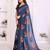 blue floral georgette saree with lace border & blouse piece