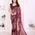 maroon floral georgette saree with lace border & blouse piece