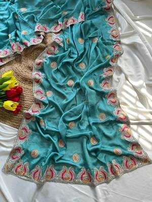 Blue Color Soft Silk Georgette Embroidered Saree 3