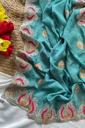Blue Color Soft Silk Georgette Embroidered Saree