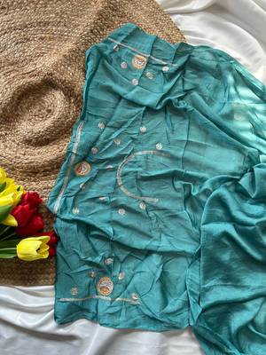 Blue Color Soft Silk Georgette Embroidered Saree 5