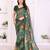 green floral georgette saree with lace border & blouse piece