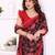 red floral georgette saree with lace border & blouse piece