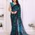 blue floral georgette saree with lace border & blouse piece