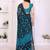 blue floral georgette saree with lace border & blouse piece