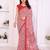 red floral georgette saree with lace border & blouse piece