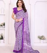  purple floral georgette saree with lace border & blouse piece