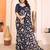 blue floral georgette saree with lace border & blouse piece