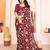 maroon floral georgette saree with lace border & blouse piece