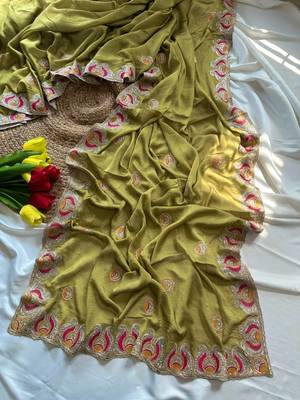 Green Color Soft Silk Georgette Embroidered Saree 4