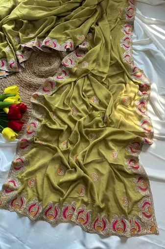 Green Color Soft Silk Georgette Embroidered Saree