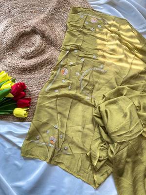 Green Color Soft Silk Georgette Embroidered Saree 5