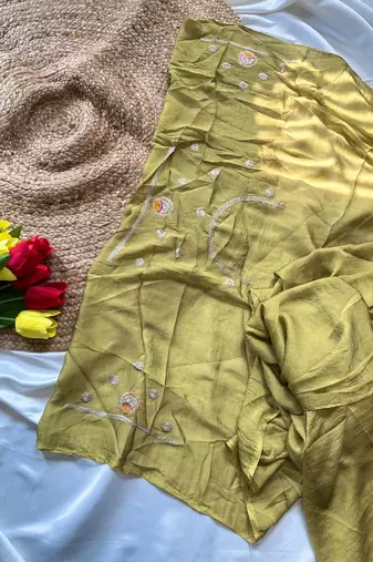 Green Color Soft Silk Georgette Embroidered Saree