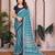 blue floral georgette saree with lace border & blouse piece