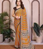  yellow floral georgette saree with lace border & blouse piece
