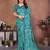 blue printed georgette saree with lace border & blouse piece