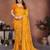  yellow printed georgette saree with lace border & blouse piece