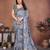 grey printed georgette saree with lace border & blouse piece