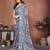 grey printed georgette saree with lace border & blouse piece