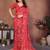 red printed georgette saree with lace border & blouse piece