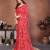red printed georgette saree with lace border & blouse piece