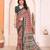 red geometric print georgette saree with lace border & blouse piece