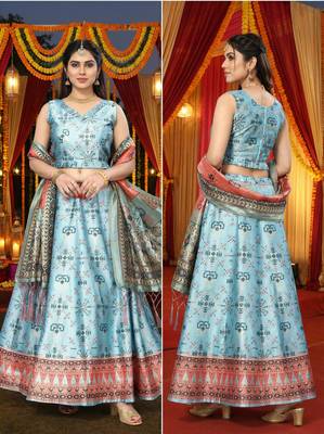 Patola Print SemiStitched Satin Lehenga choli 2