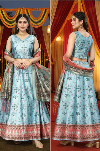 Patola Print SemiStitched Satin Lehenga choli