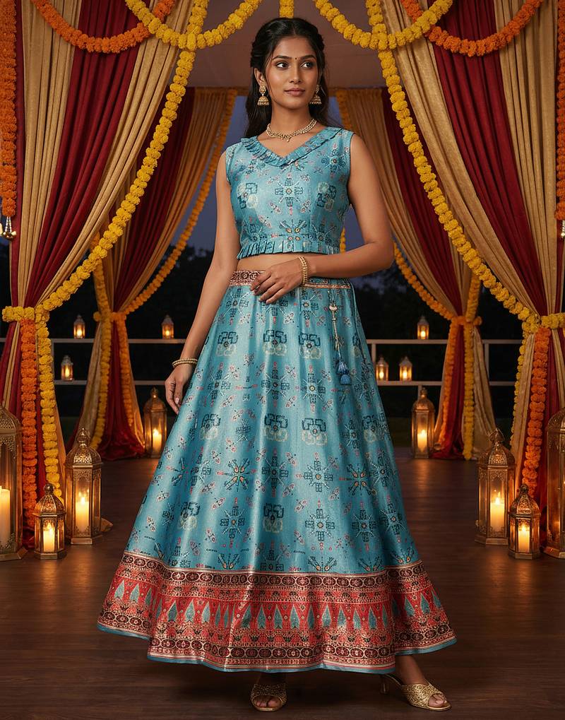 Patola Print SemiStitched Satin Lehenga choli