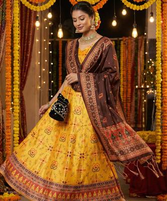 Patola Print SemiStitched Satin Lehenga choli 1