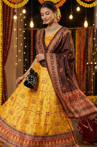 Patola Print SemiStitched Satin Lehenga choli