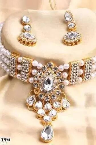 Indian bollywood gold plated kundan choker bridal necklace earrings jewelry set