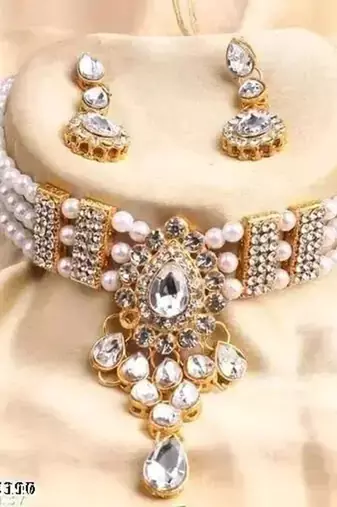 Indian bollywood gold plated kundan choker bridal necklace earrings jewelry set