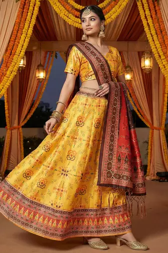 Patola Print SemiStitched Satin Lehenga choli