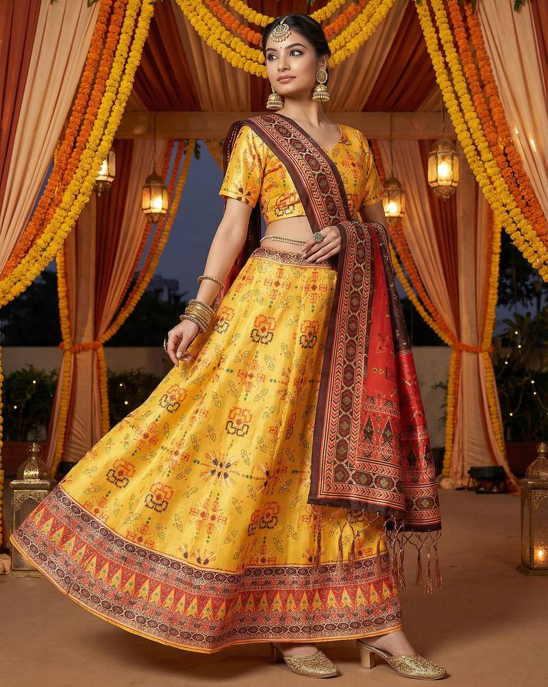 Patola Print SemiStitched Satin Lehenga choli