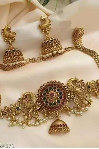 Indian bollywood gold plated kundan choker bridal necklace earrings jewelry set