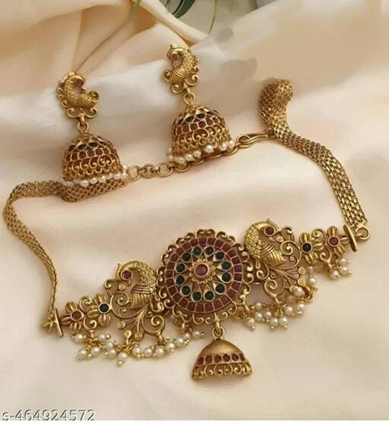 Indian bollywood gold plated kundan choker bridal necklace earrings jewelry set