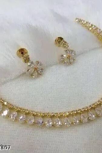 Indian bollywood gold plated kundan choker bridal necklace earrings jewelry set