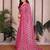 pink geometric print georgette saree with lace border & blouse piece