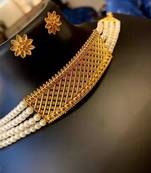 Indian bollywood gold plated kundan choker bridal necklace earrings jewelry set