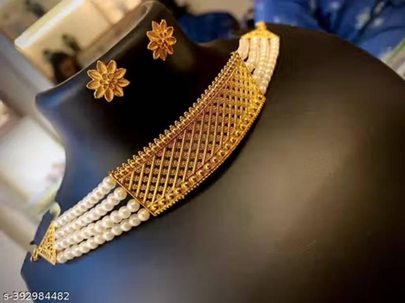 Indian bollywood gold plated kundan choker bridal necklace earrings jewelry set