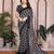 black geometric print georgette saree with lace border & blouse piece