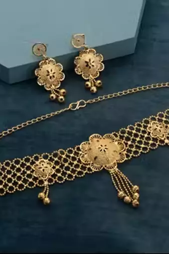 Indian bollywood gold plated kundan choker bridal necklace earrings jewelry set