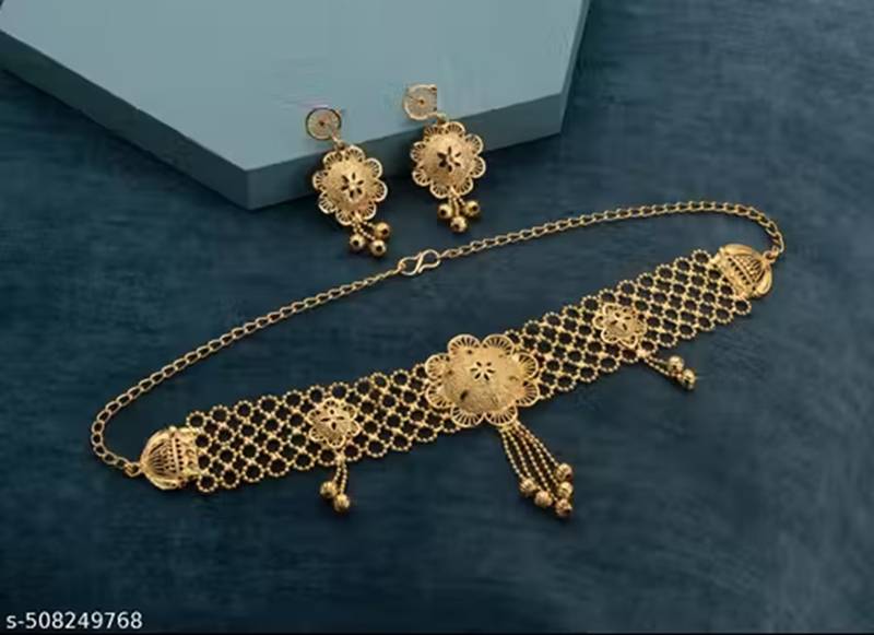 Indian bollywood gold plated kundan choker bridal necklace earrings jewelry set