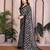black geometric print georgette saree with lace border & blouse piece