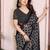 black geometric print georgette saree with lace border & blouse piece