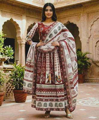 Navratri Ajarakh Print Rayon Semi Stitched Lehenga Choli & Unstitched Blouse With Dupatta 1