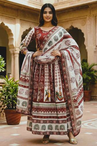 Navratri Ajarakh Print Rayon Semi Stitched Lehenga Choli & Unstitched Blouse With Dupatta