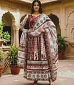 Navratri Ajarakh Print Rayon Semi Stitched Lehenga Choli & Unstitched Blouse With Dupatta