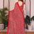 red geometric print georgette saree with lace border & blouse piece